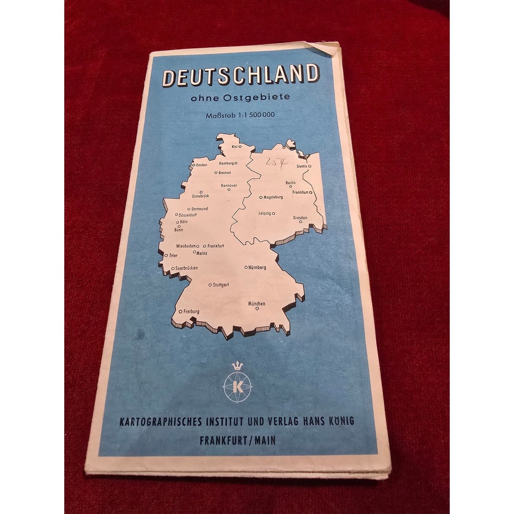 Deutschland ohne Ostgebiete Vintage Map Frankfurt Main Kartographisches Institut